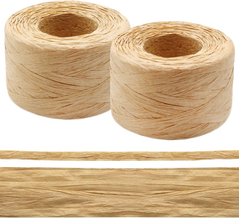 Anvin 2 Rolls Natural Raffia Paper Ribbon Matte Twine Raffia Ribbon Paper Decorative String for Festival Gift Wrapping, Crafts and DIY 1/4" Wide by 330 Feet Each Roll (Natural Color) - Image 1